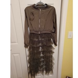 Army green jacket with train